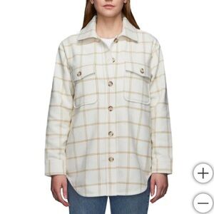 Tilley Oversized Cream Plaid Button-Up Shirt Jacket